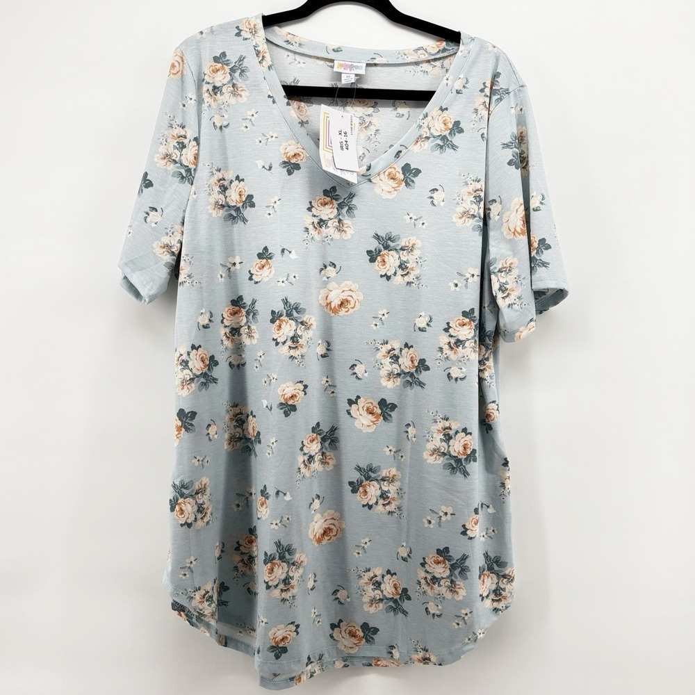 Lularoe Blue Floral Vintage flowers XL Iris V Neck Shirt New Soft Stretchy Tunic